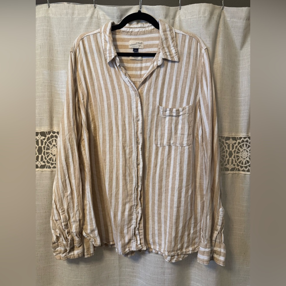 Universal Thread Tan and Cream Striped Linen Shirt